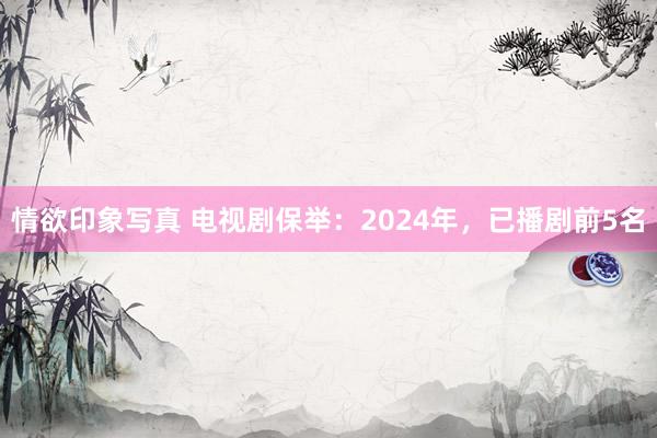 情欲印象写真 电视剧保举：2024年，已播剧前5名