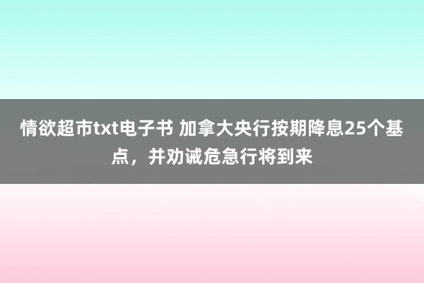 情欲超市txt电子书 加拿大央行按期降息25个基点，并劝诫危急行将到来